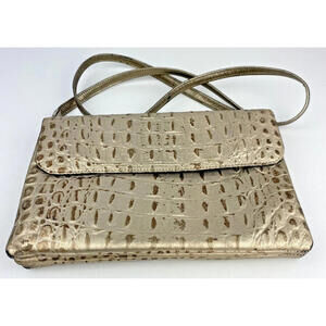 VTG Due Fratelli Gold Croc Embossed Leather Shoulder Bag Clutch Zipper Canada